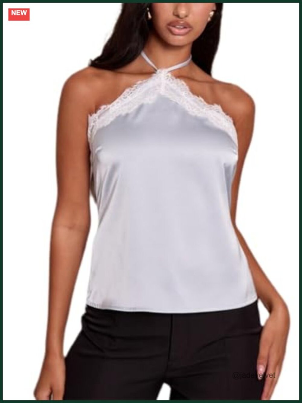 Women Satin Lace Cami Top Sleeveless Halter Backless Going Out